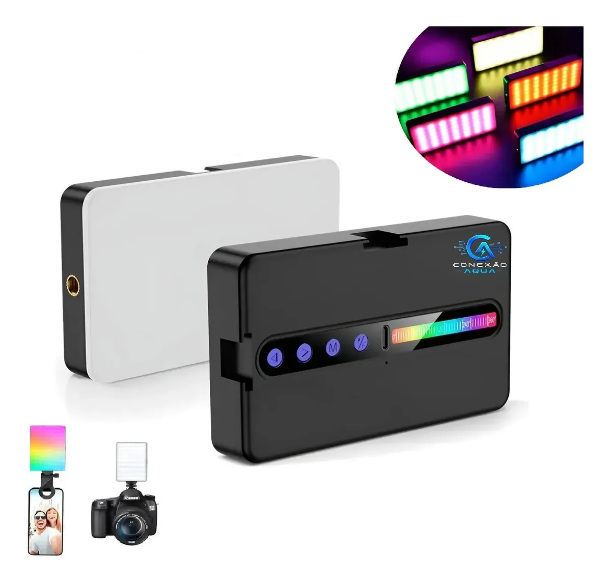 Luz De Preenchimento Led RGB Para Foto Vídeo Recarregável Iluminador Portátil Para Live Fotografia Câmera Ring Light Profissional CONEXÃO AQUA