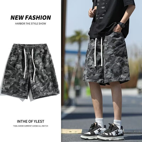 Pantalones Cortos De Camuflaje Para Hombre, Rectos Y Delgado