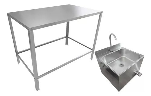 Lavatório Suspenso + Mesa Açougue Inox Industrial
