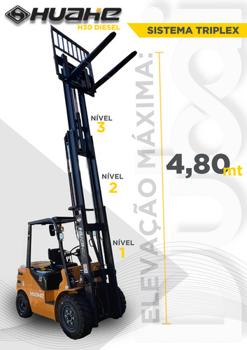 Empilhadeira Huahe Diesel 3,0 Toneladas Triplex 4,8 Metros