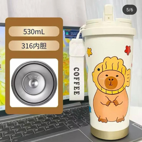 Termo Vaso Capibara Moda 520ml Frío Caliente Para Cafe Corre