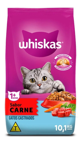 Alimento Whiskas Premium Castrados 1+ para gato adulto sabor carne en bolsa de 10.1kg