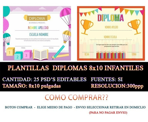 25 Plantillas Diplomas 8x10 Infantiles Psd Editables