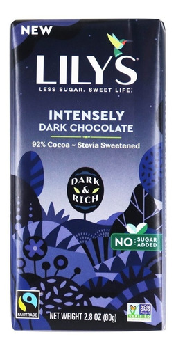 Lily´s Chocolate Intensamente Oscuro 92% Con Stevia 80g Se