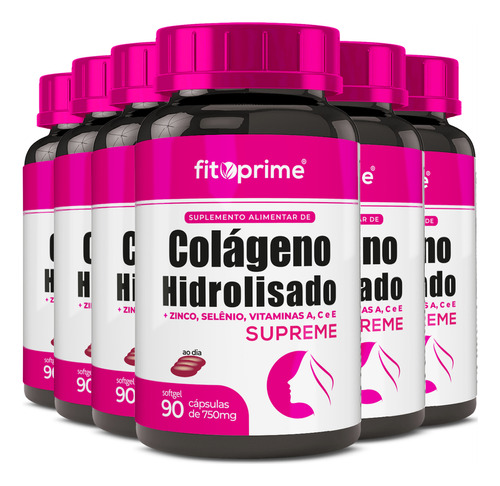 Kit 6x Colágeno Hidrolisado Vitaminas A C E Zinco Selênio