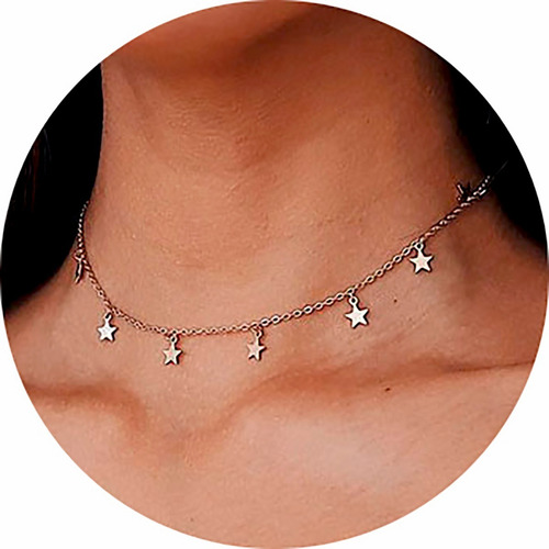 Imagen 1 de 5 de Collar Con Dijes De Estrella En Chapa De Oro Rosa 1194
