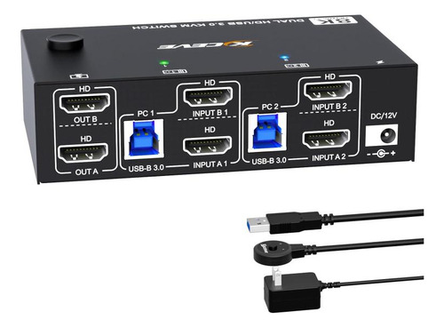 Conmutador De Doble Monitor Usb3.0/hdmi Kc-kvm8202, Enchufe
