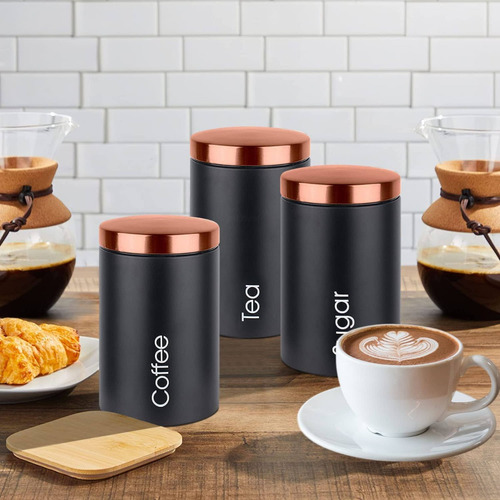Pack X3 Frasco Hermético Contenedor Cocina Azucar Sal Te Color Negro