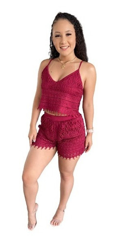 Conjunto Short  + Cropped Renda Rendado Plus Size