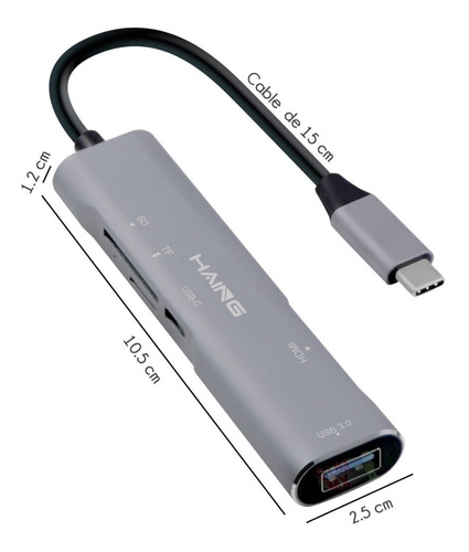 Adaptador Usb Tipo C 5 En 1 Usb 3.0 Hdmi 4k Sd Micro Sd Tf