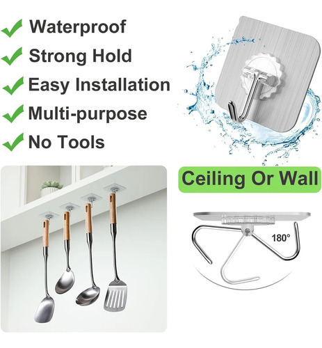 120pcs Ganchos Adhesivos Impermeable Multiuso De Baño Cocina Blanco