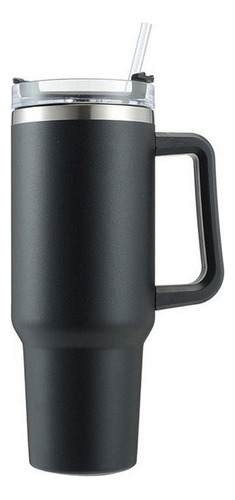Taza de acero inoxidable con pajita multicolor de 40 oz de color negro con asa y fondo plano (1200 ml)