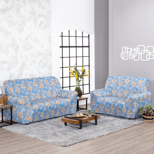 Kit Capa De Sofá Estampada 2 E 3 Lugares Com 9 Fixadores