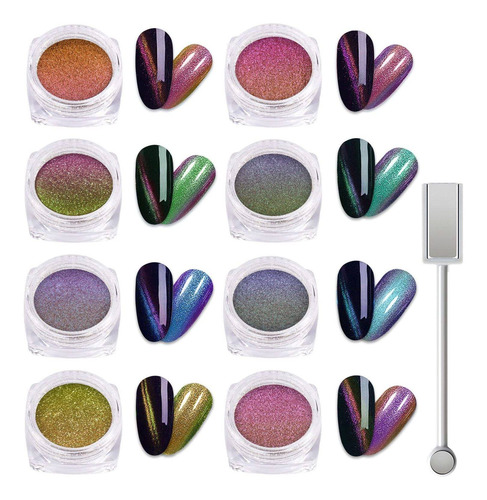 Laza Polvo De Uñas Cromado De 8 Colores De Ojo De Gato, Polv