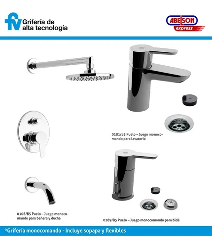 Juego Grifería Monocomando Fv Puelo Ducha Lavatorio Bidet