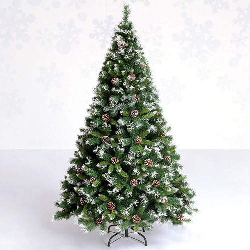 Árbol Navidad Semidecorado Nieve Y Piñas 728 Ramas 180cm