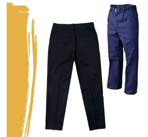Pantalón De Trabajo Negro/ Azul Gabardina Tipo Grafa 8 Oz .