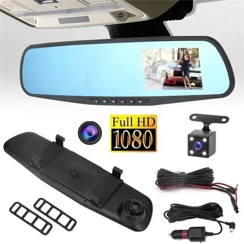 Espejo Retrovisor Dvr Universal 2 Camaras Delantera Reversa