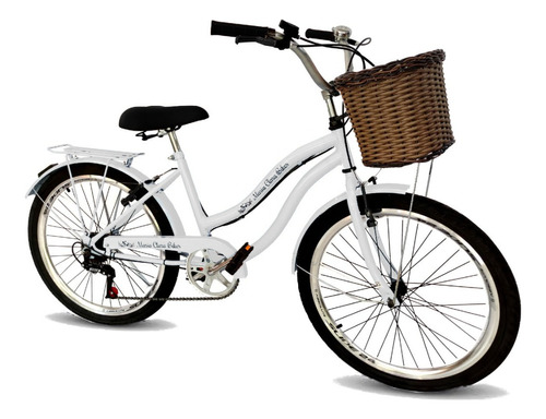 Bicicleta Aro 26 Retrô Beach 18v Cadeirinha Traseira Branco Tamanho Do Quadro 17   Cor Branco