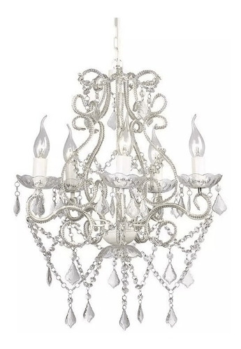 Lustre Pendente Branco 5 Braços Frete Grátis Cristal