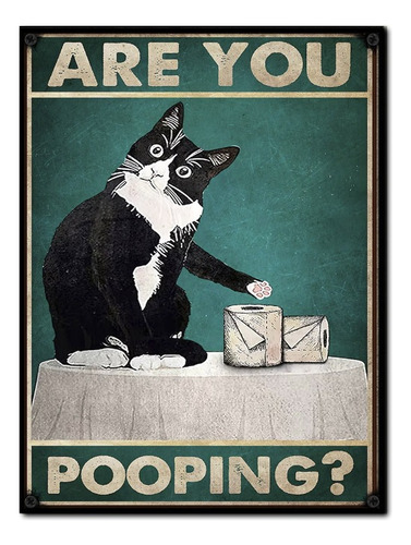 #1591 - Cuadro Decorativo Vintage - Gato Baño Retro Poster 