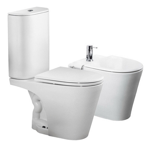 Inodoro Largo Con Deposito + Bidet Marina Con Tapa Ferrum Mm