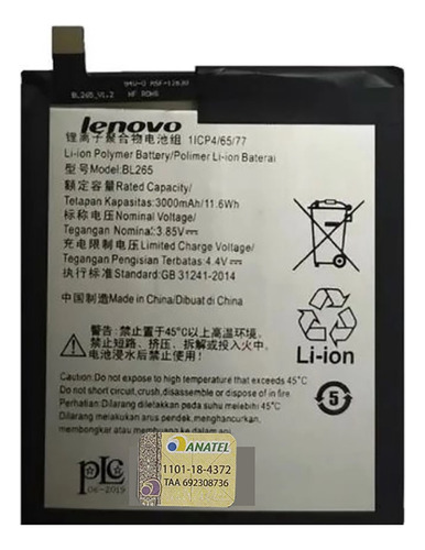 Ba-ter-ia Lenovo Bl265 Original Pronto Envio