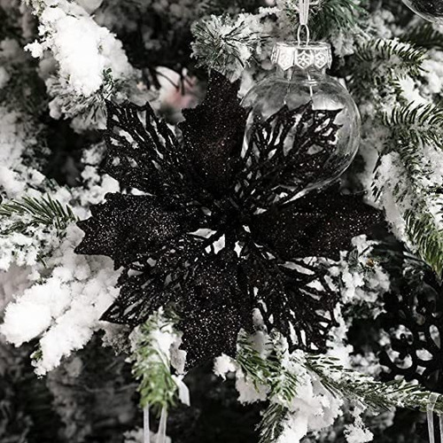 Flores Artificiales De Navidad Negro (pack De 16)