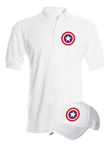 Camiseta Tipo Polo Capitan America Obsequio Gorra Serie Whit