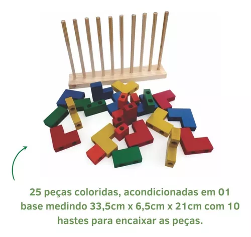Jogo De Blocos De Madeira Coloridos Educativo Pedagógico - R$ 162,7