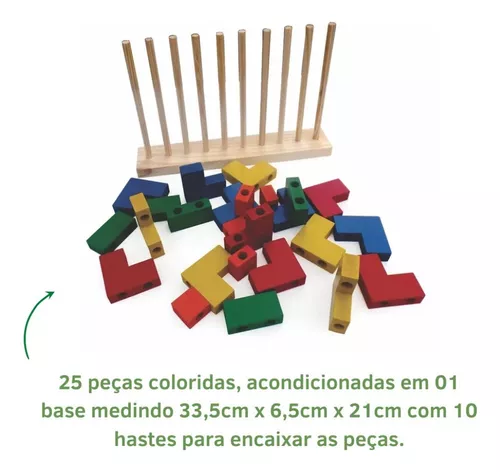 Jogo De Blocos De Madeira Coloridos Educativo Pedagógico