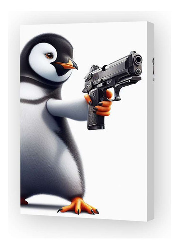 Cuadro 60x90cm Pinguino Con Un Arma Pistola Apuntando