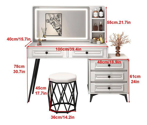 Fcynzdy Vanity Desk Vanity Desk With Lighted Mirror And 5