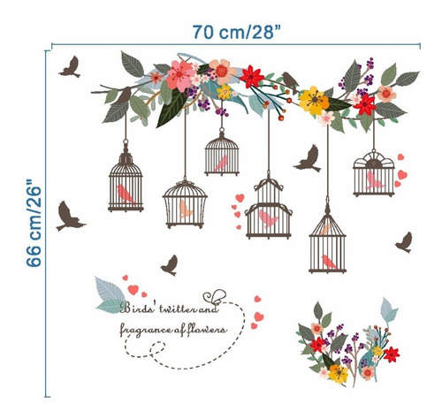 Sticker Pegatina De Pájaros Y Flores Coloridas Pared Hogar 