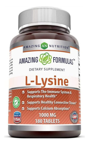 L Lisina 1000 Mg 180 Capsulas Amazing Nutrition