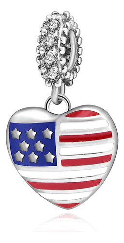 Abun American Usa Flag Heart Charms 925 Sterling Silver Patr