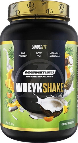 Whey Gourmet 100% Concentrado Pote 900g - Landerfit Sabor Coconut Tropical Fruit