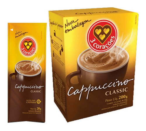 Café instantâneo cappuccino 3 Corações Cappuccino Cappuccino Baunilha clássico sem glúten caixa 200 g