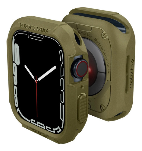 Case Spigen Rugged Armor Para Apple Watch 7 8 9 45mm Verde