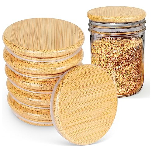 6pack Wide Mouth Bamboo Mason Jar Lids, Wooden Ball Jar Lids