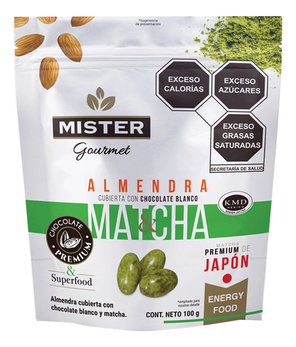 Almendras Cubiertas Chocolate Blanco Matcha Mister 100 G 