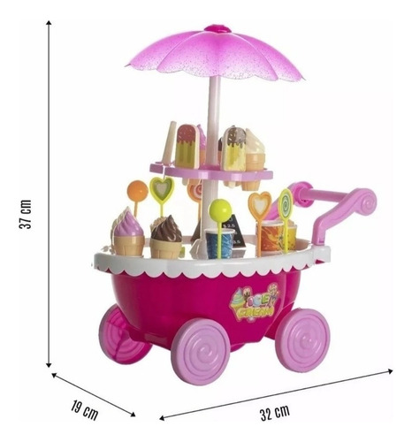 Carrito Carro De Helados Juguete Ice Cream - Luces Y Sonido Rosa (Usado)