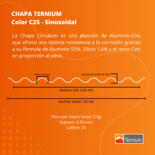 Chapa Acanalada Prepintada Color Negro De 1,10 M X 3,50 M
