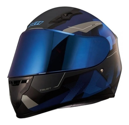 Capacete X11 Trust Pro Transit Azul/cinza+viseira Azul Cor Cinza Tamanho 58