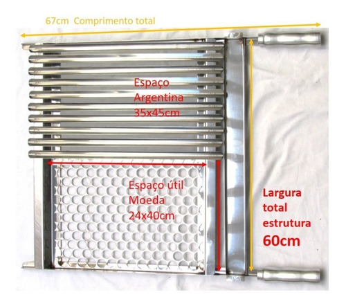 Imagem 4 de 5 de Grelha Em Inox Dupla Argentina E Moeda Churrasco 60cm Larg