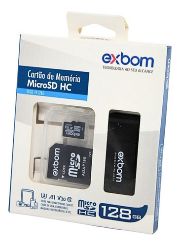 Cartão De Memória 128gb Micro Sd Adaptador E Pen Drive Exbom