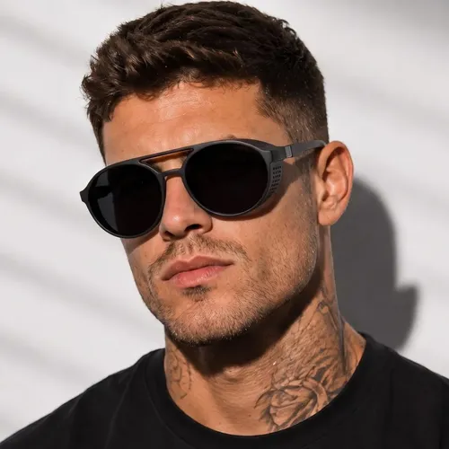 Óculos De Sol Masculino Redondo Uv400 Steampunk