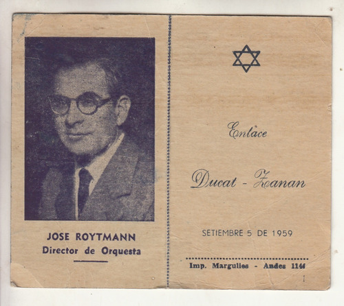 1959 Judaica Uruguay Jose Roytmann Director De Orquesta Raro