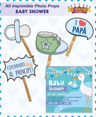 Photo Props Imprimible Baby Shower Nene. Cartelitos Fotos