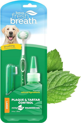 Tropiclean Fresh Breath 59ml Com Escovas Para Cães Grande Menta